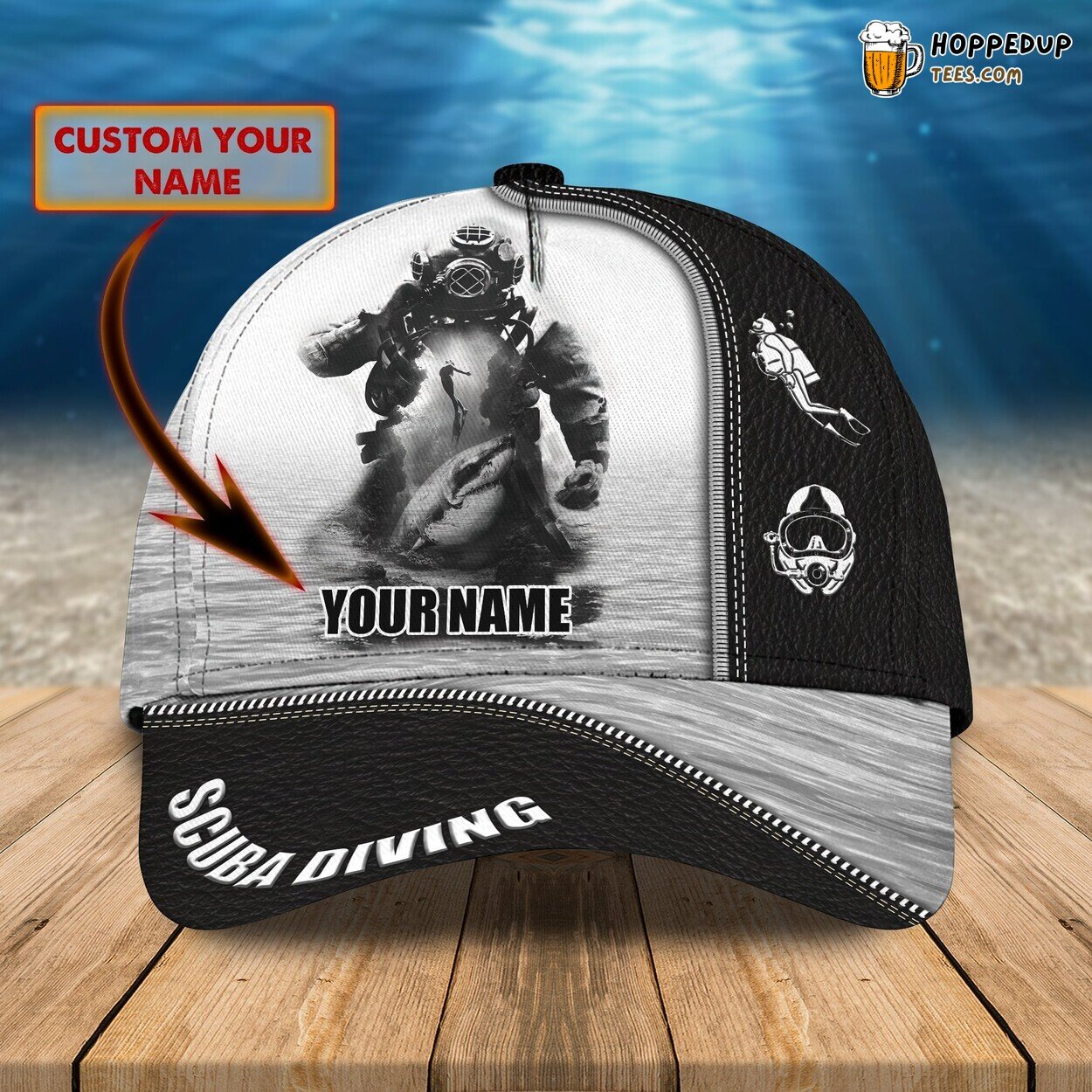 Dive Deep Scuba Diving 3D Classic Cap Personalized Name Unique Edition