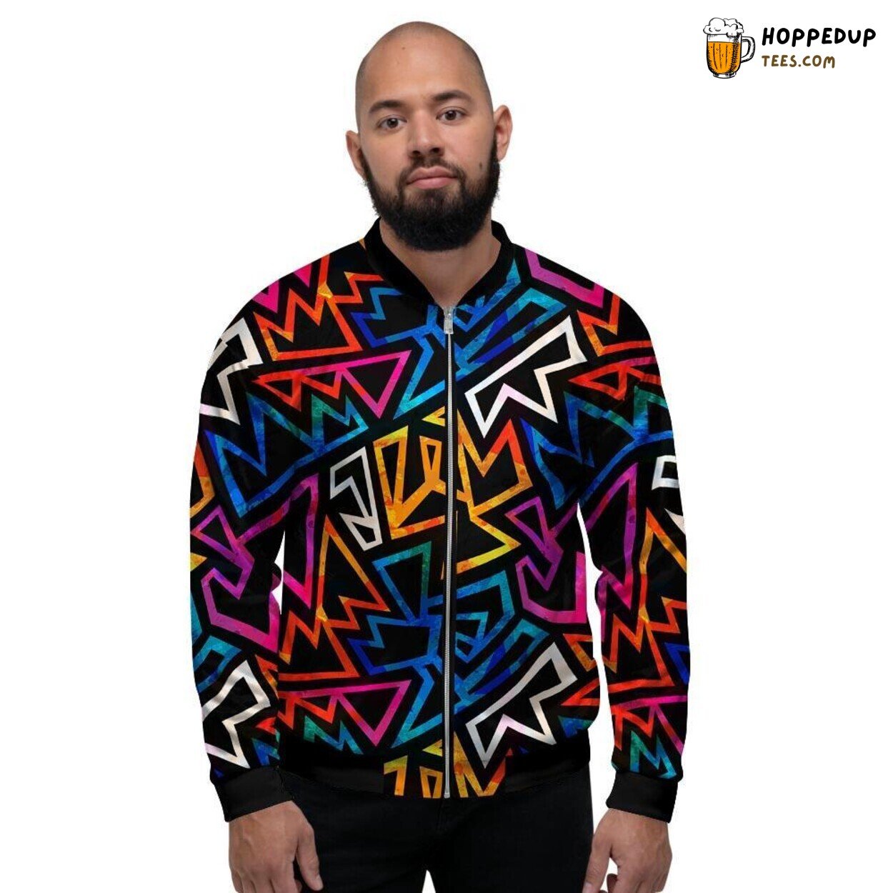 Diverse Geometric Patterns Blend Men’s Bomber Jacket Artistic Shape Fusion Diverse Geometric Patterns Blend Men’s Bomber Jacket Artistic Shape Fusion