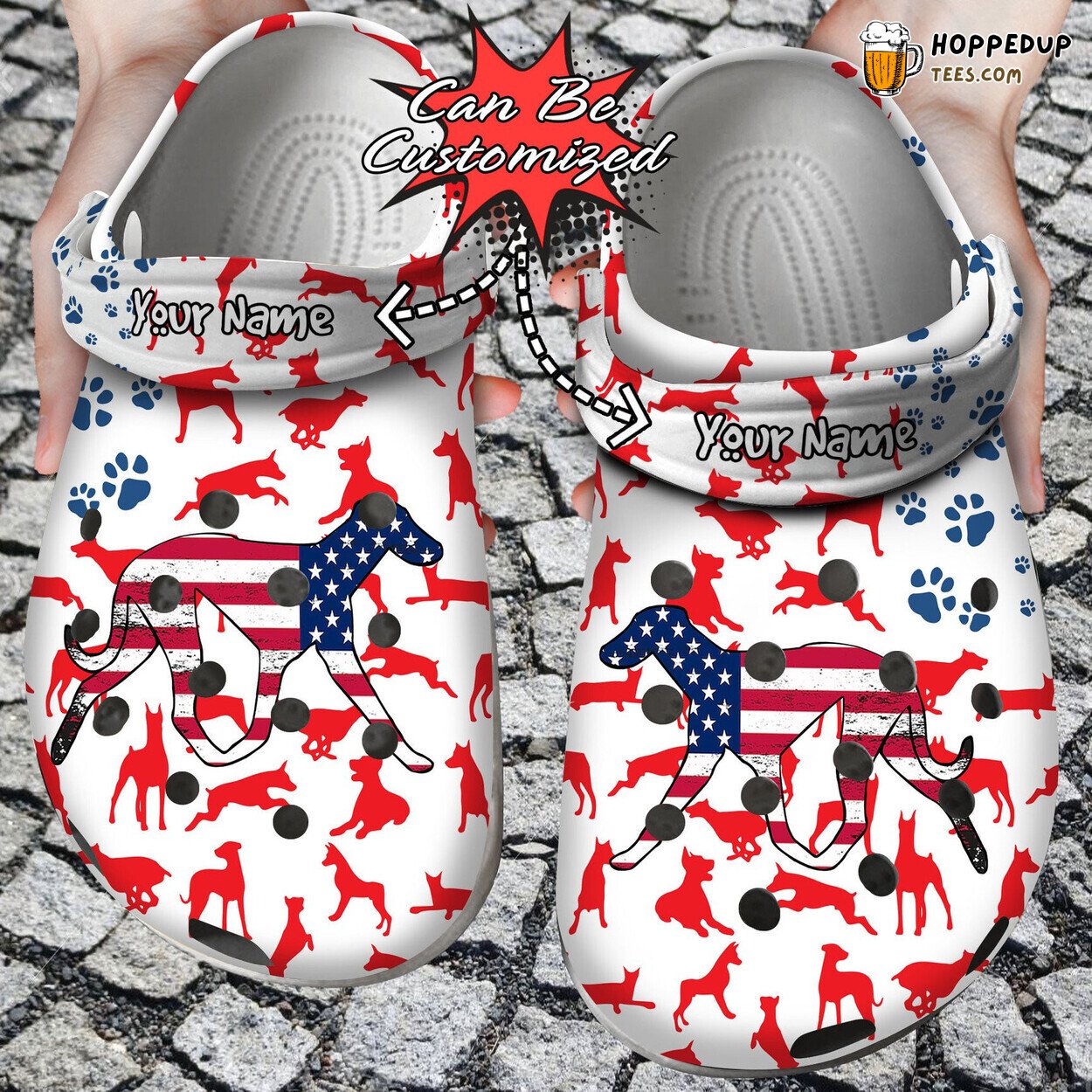 Doberman American Flag Theme Comfortable Clogs Animal Print Shoes