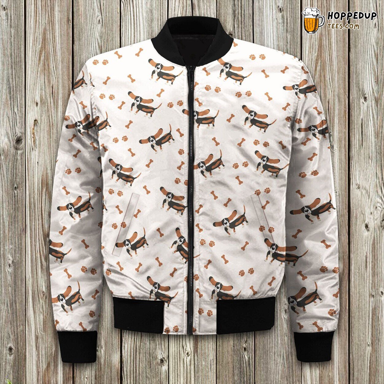 Dog Basset Hound Pattern Bomber Jacket