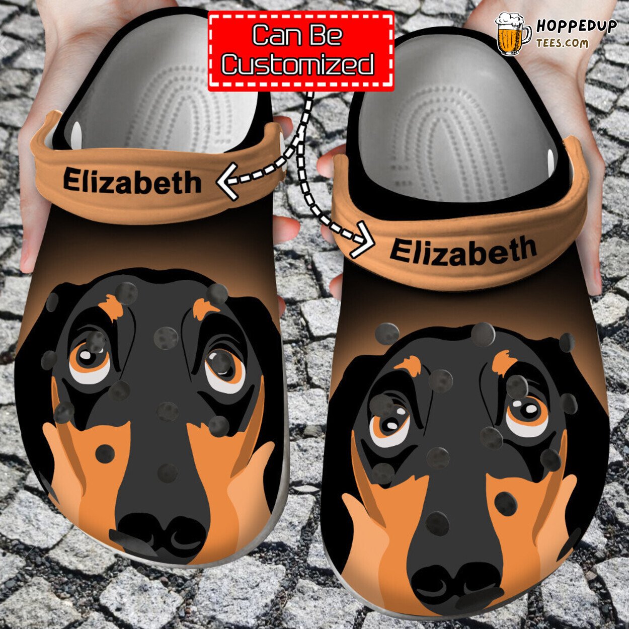 Dog Dachshund Face Print Personalized Name Comfortable Clogs Shoes