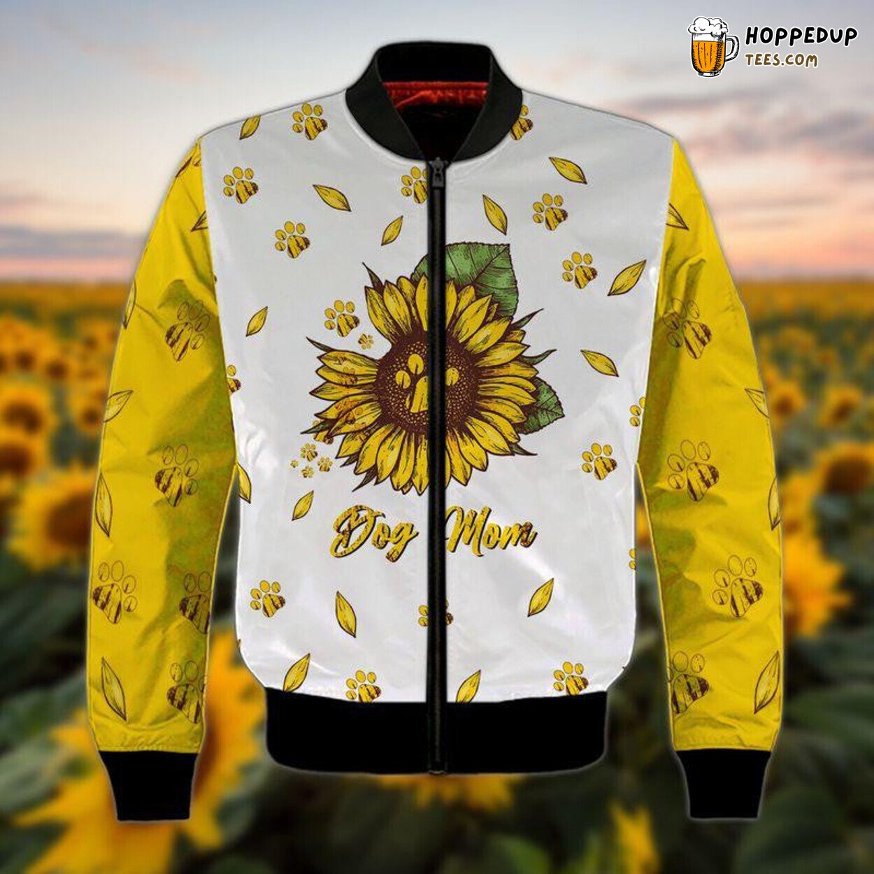 Dog Mom Sunflower Pattern 3D Printed Bomber Jacket Gift For Mom Mother’s Day Gift Ideas
