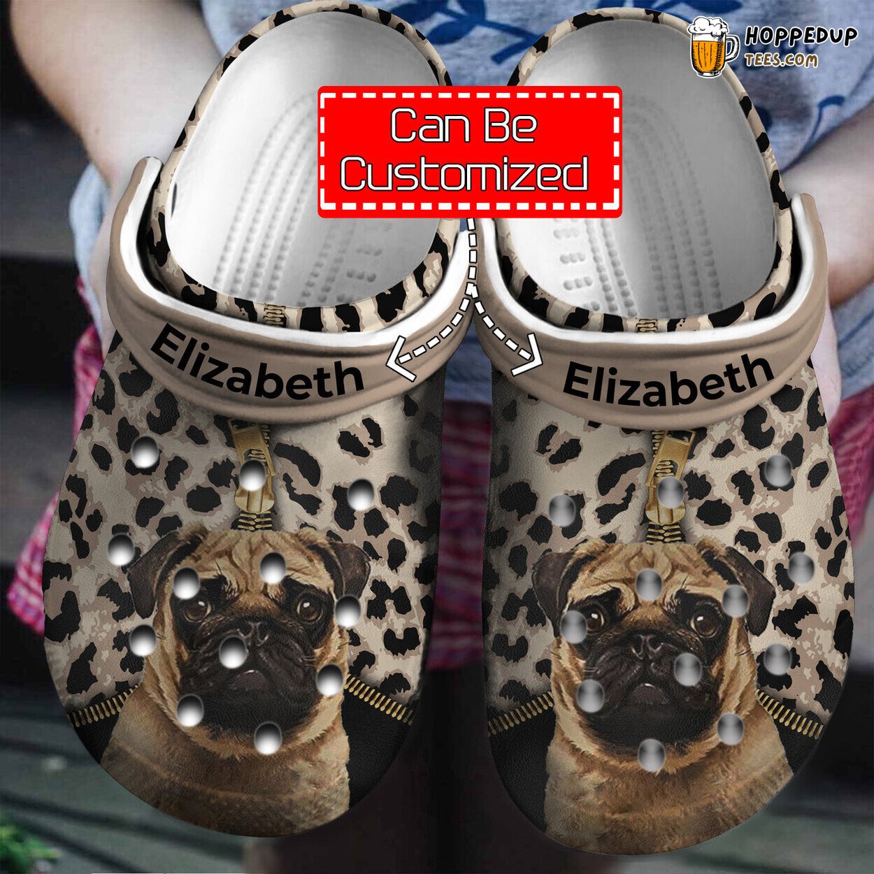 Dog Pug Lovers Personalized Leopard Pattern Comfortable Clogs