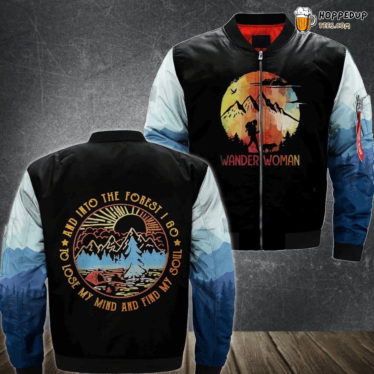 Dog Wander Woman Camping Adventure 3D Printed Unique Bomber Jacket Design
