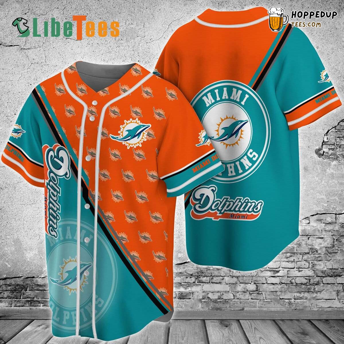 Dolphin Logo Pattern Orange Blue Baseball Jersey Unique Gift Top