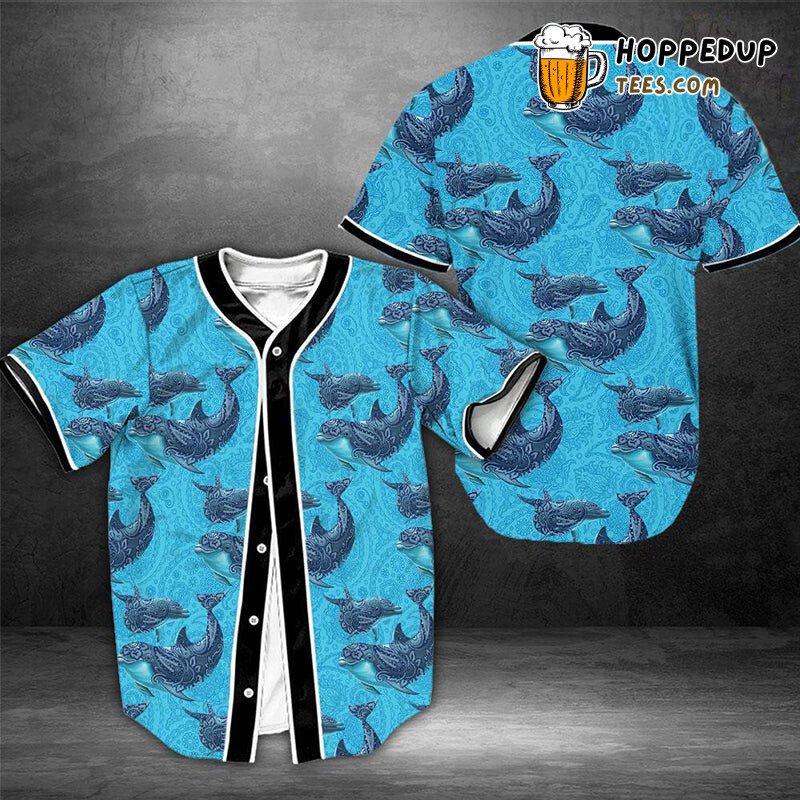 Dolphin Paisley Pattern Baseball Tee Jersey Shirts 3D