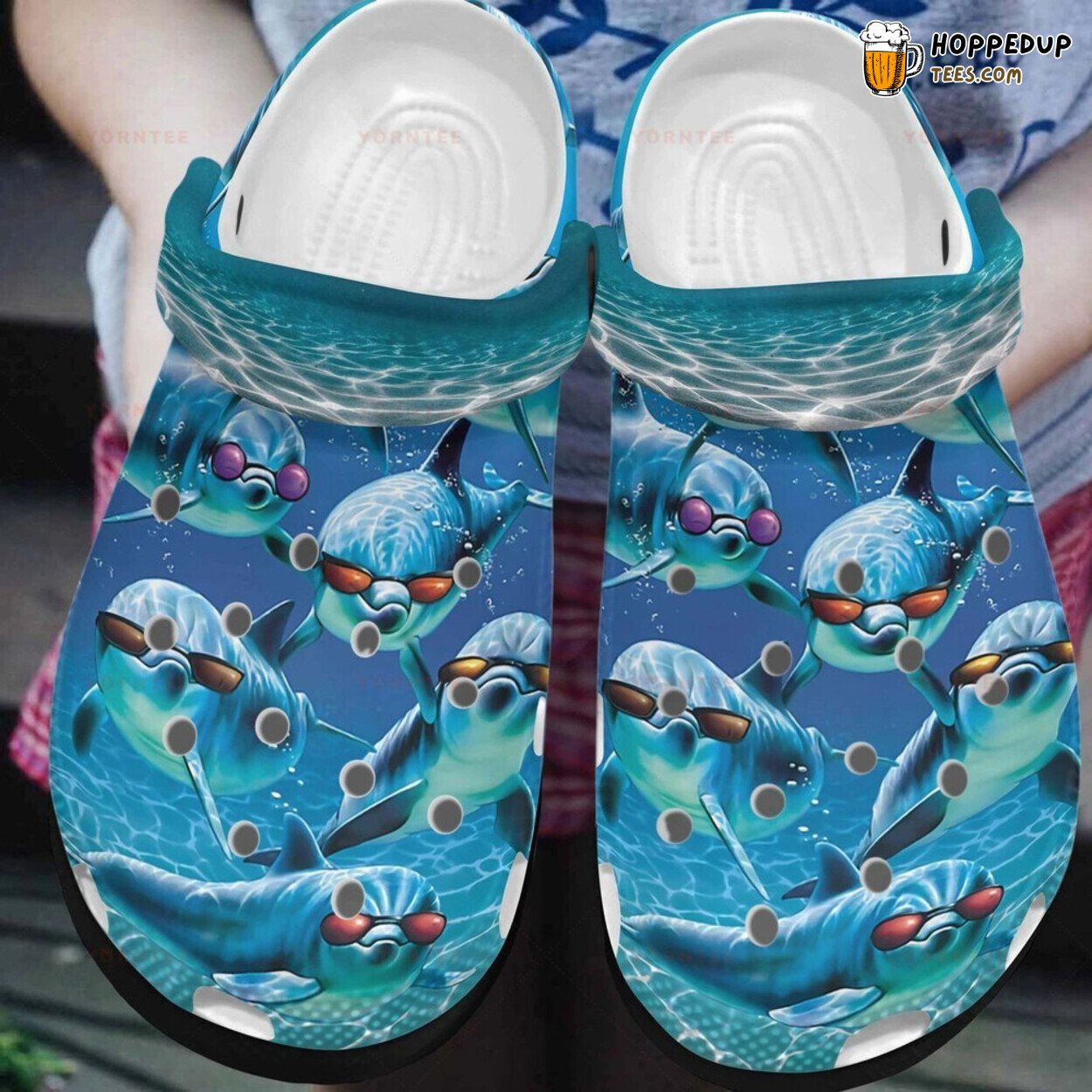 Dolphin Sun Glasses Themed Rubber Clog Shoes Comfy Footwear Ocean Lovers