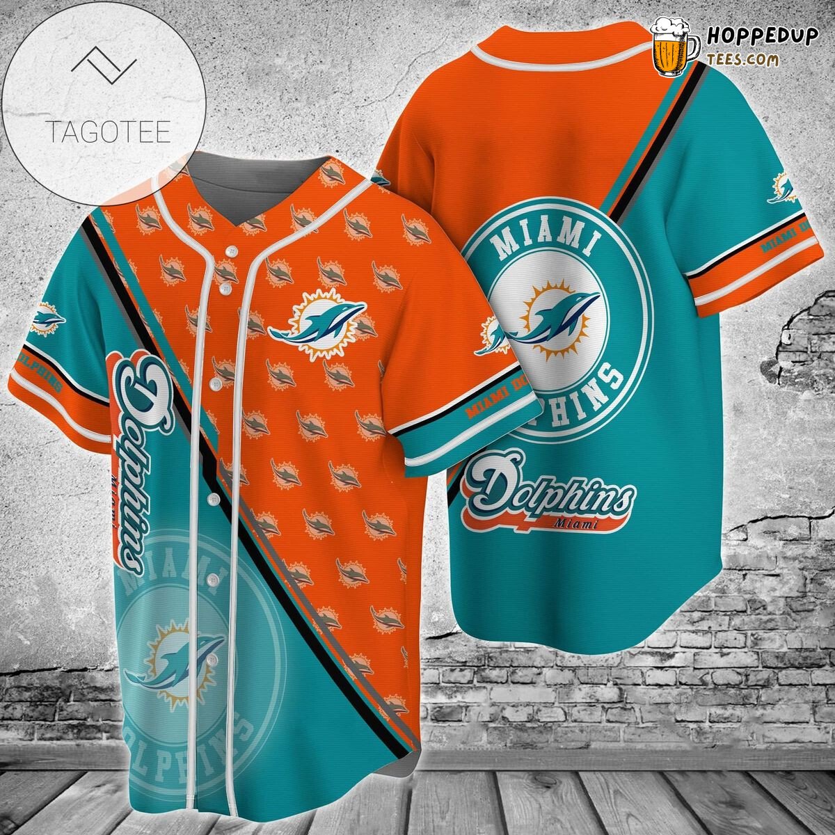 Dolphins Aqua Orange Team Colors Unisex Baseball Jersey Miami Fans