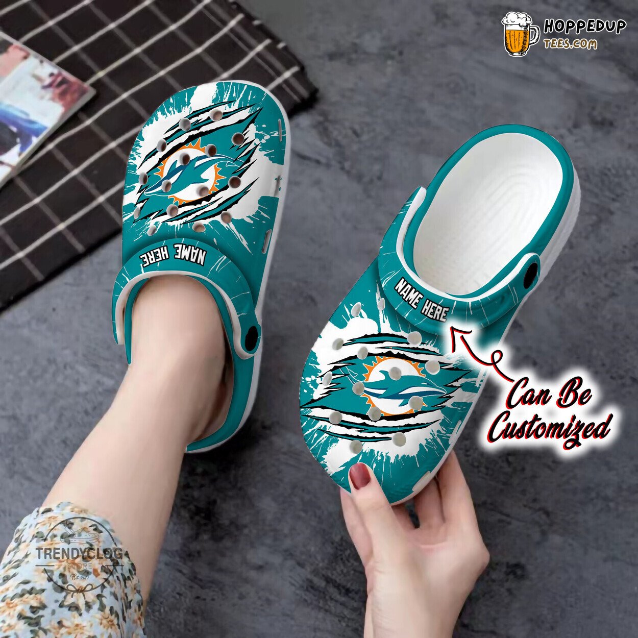 Dolphins Football Personalized Ripped Claw Themed Clog Shoes Fun