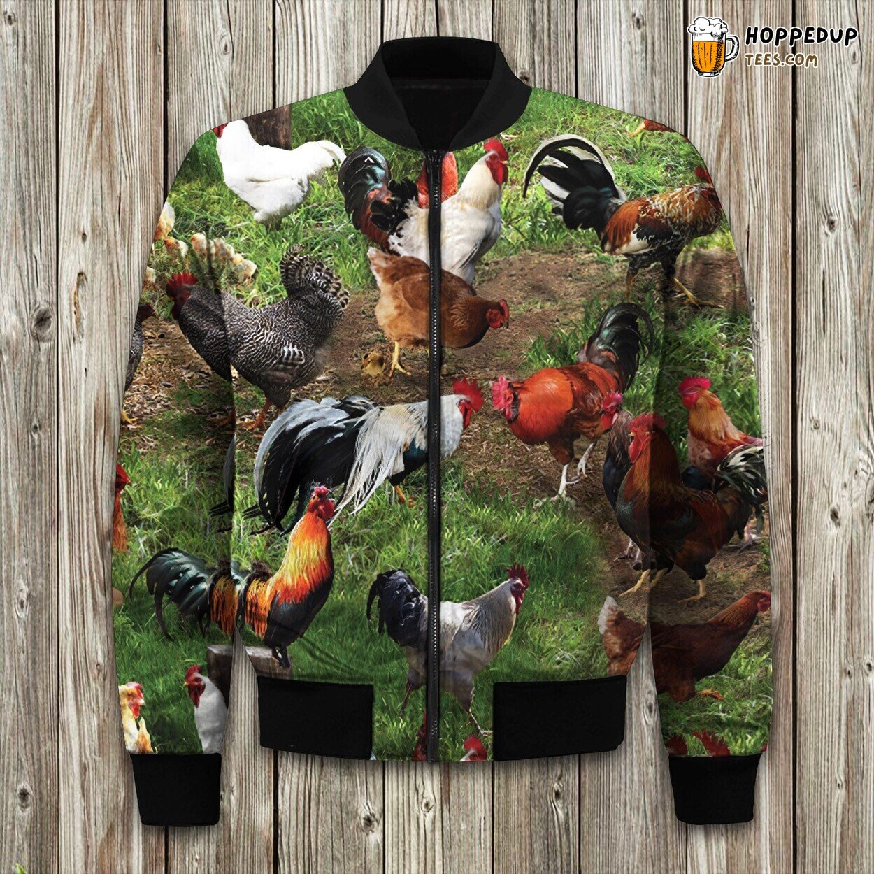 Domestic Farm Chickens Prowl Bomber Jackets Winter Countryside