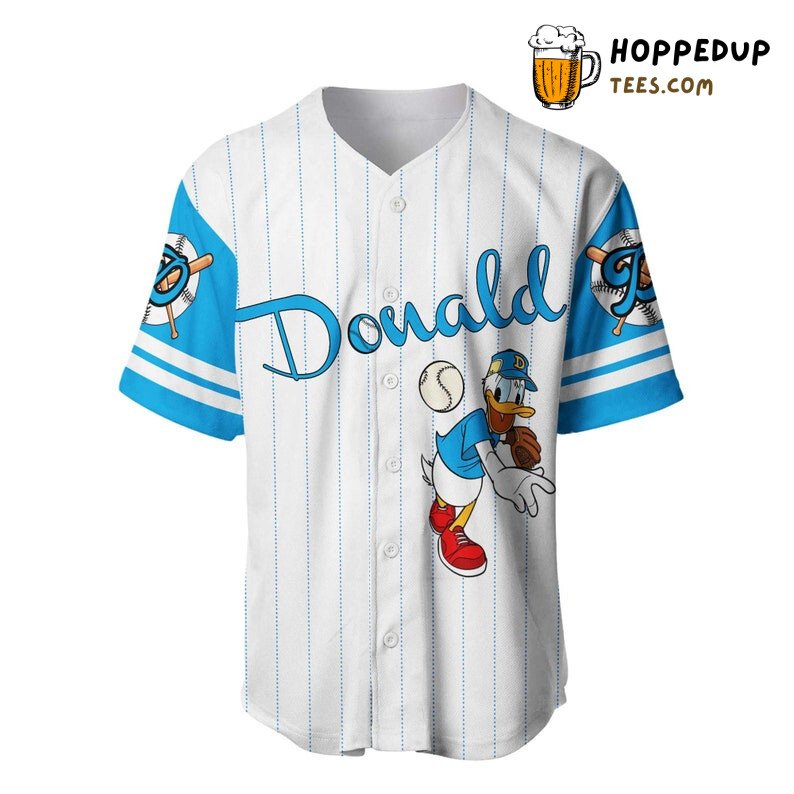 Donald Duck All Over Print Pinstripe Baseball Jersey White Unisex Jersey Shirt
