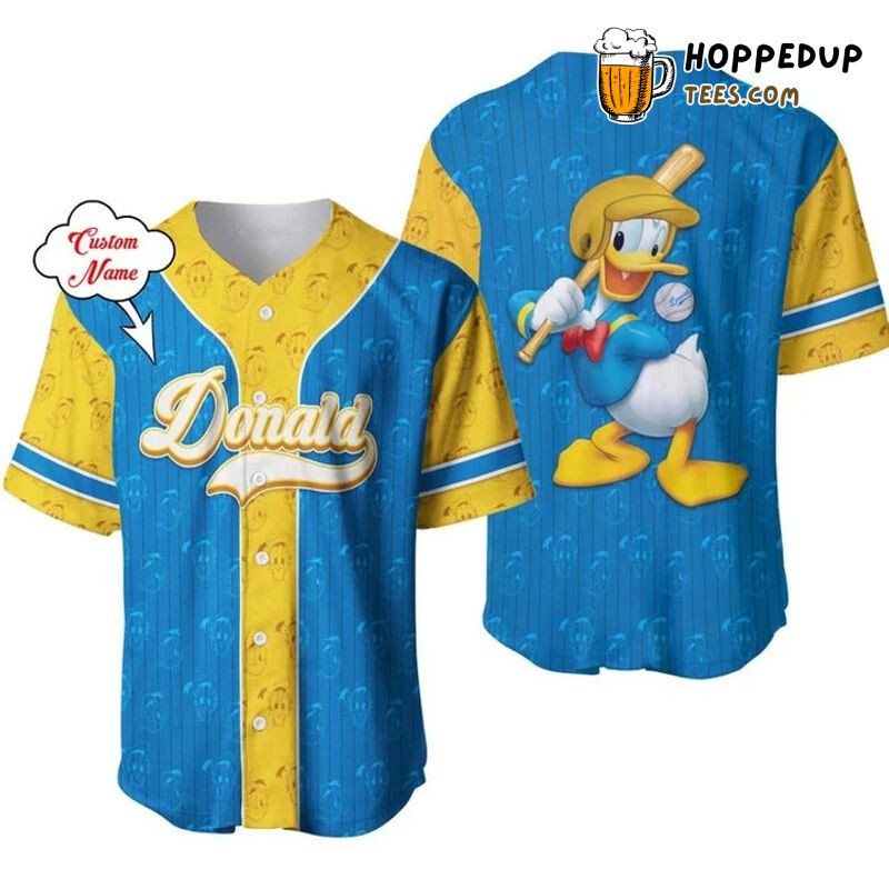 Donald Duck Blue Pattern 3D Pinstripe Baseball Jersey Personalized