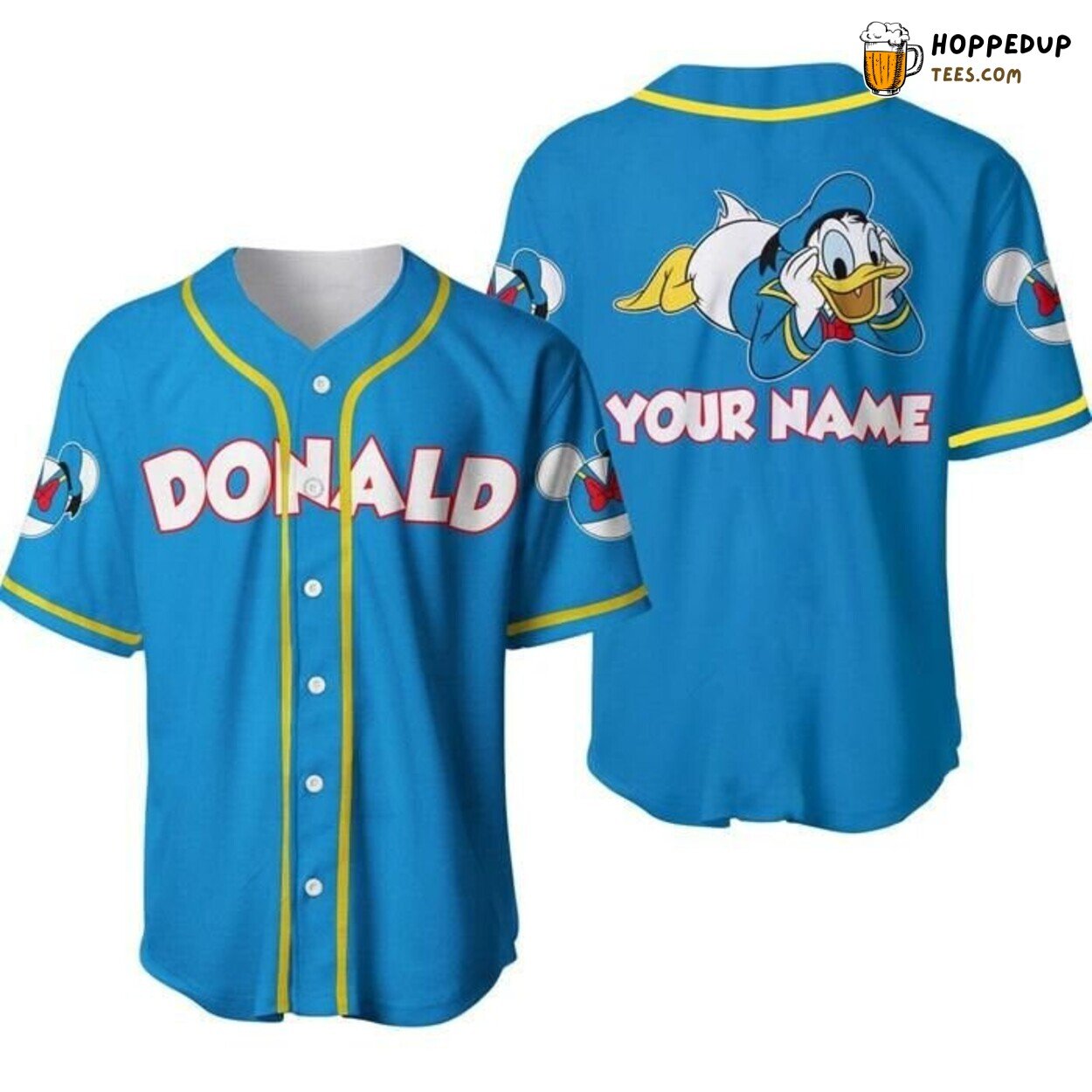 Donald Duck Disney Blue Yellow Casual Cartoon Baseball Jersey Cool