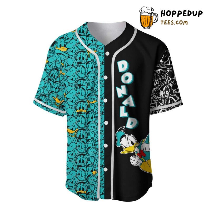Donald Duck Pattern All Over Print Baseball Jersey Black & Turquoise Unisex Jersey Shirt