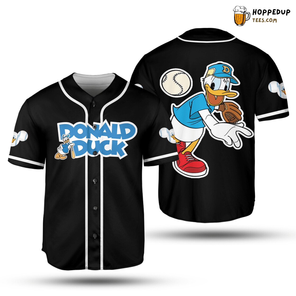 Donald Duck Pitcher Black Cartoon 3D Baseball Jersey Print