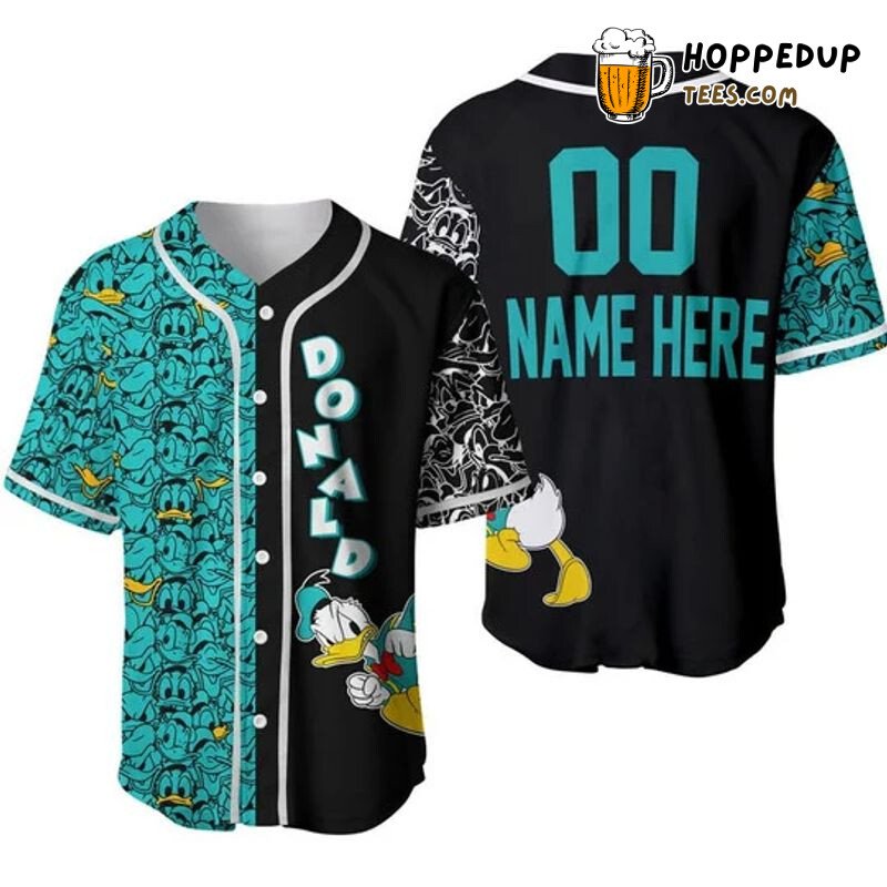Donald Duck Turquoise Black Personalized Unisex Baseball Jersey