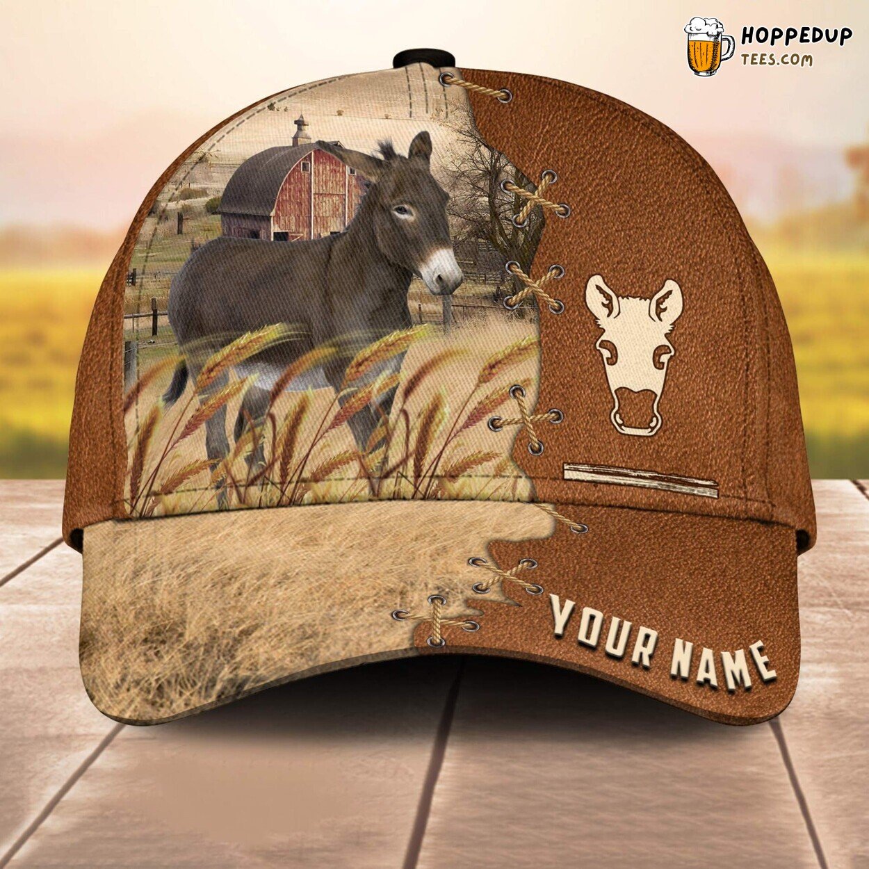 Donkey Brown Leather Unique Name 3D Cap Baseball Print Farm Lovers Animal Design