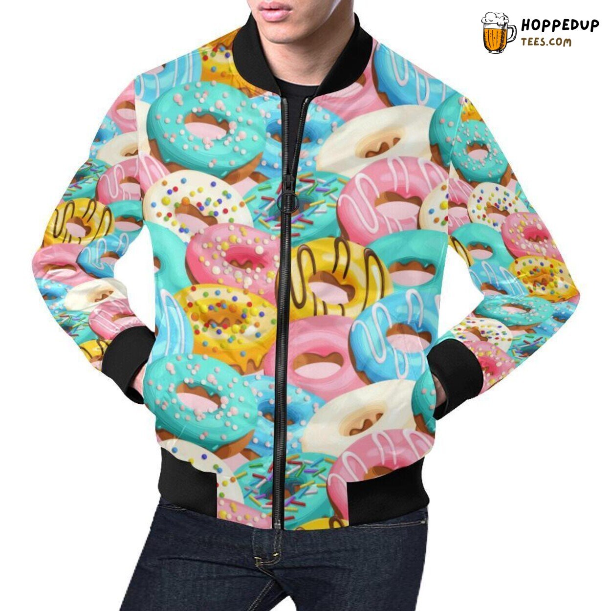 Donut Colorful Distinct Pattern Men’s Bomber Jacket Unique Design Look Donut Colorful Distinct Pattern Men’s Bomber Jacket Unique Design Look