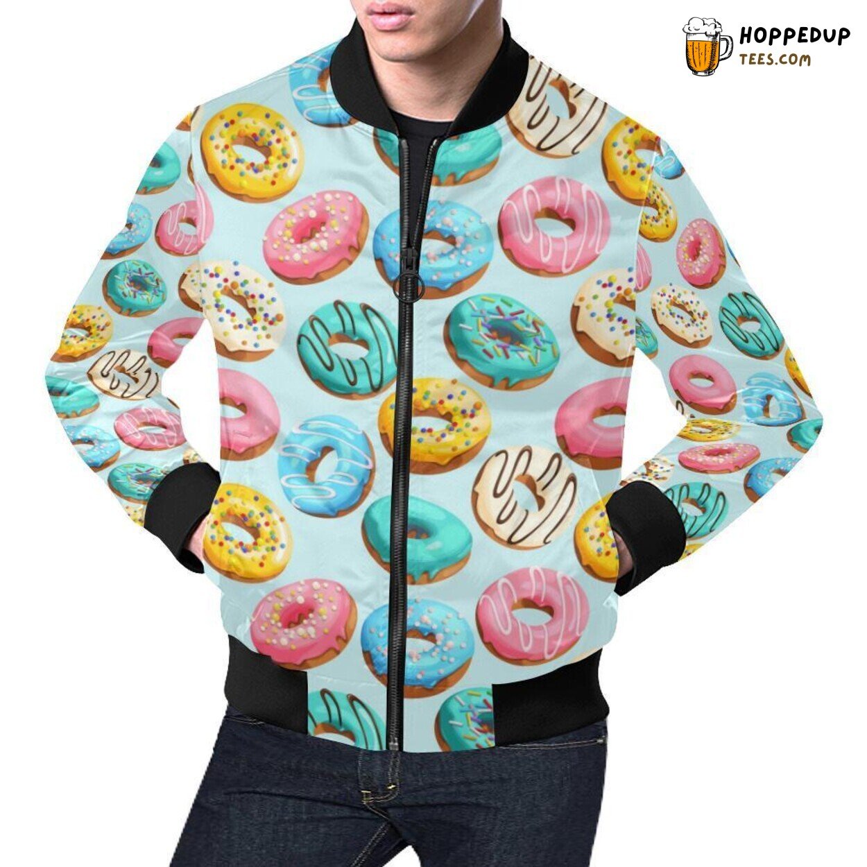 Donut Colorful Themed Pattern Men’s Bomber Jacket Unique Design Fashion Donut Colorful Themed Pattern Men’s Bomber Jacket Unique Design Fashion