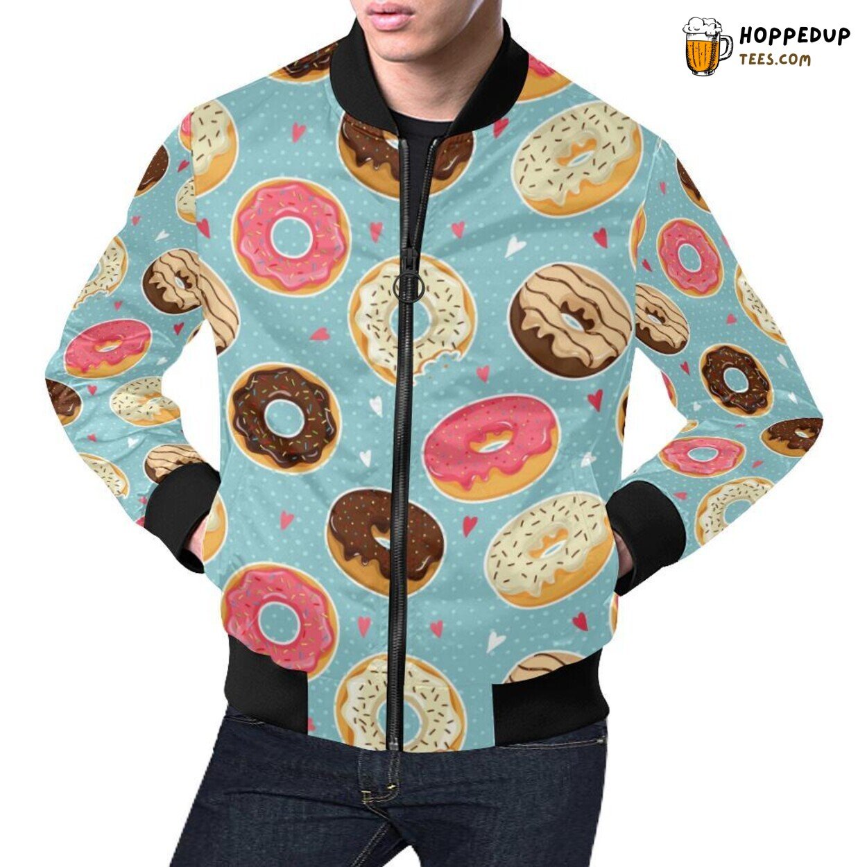 Donut Themed Pattern Men’s Bomber Jacket Unique Design Fashion Look Donut Themed Pattern Men’s Bomber Jacket Unique Design Fashion Look