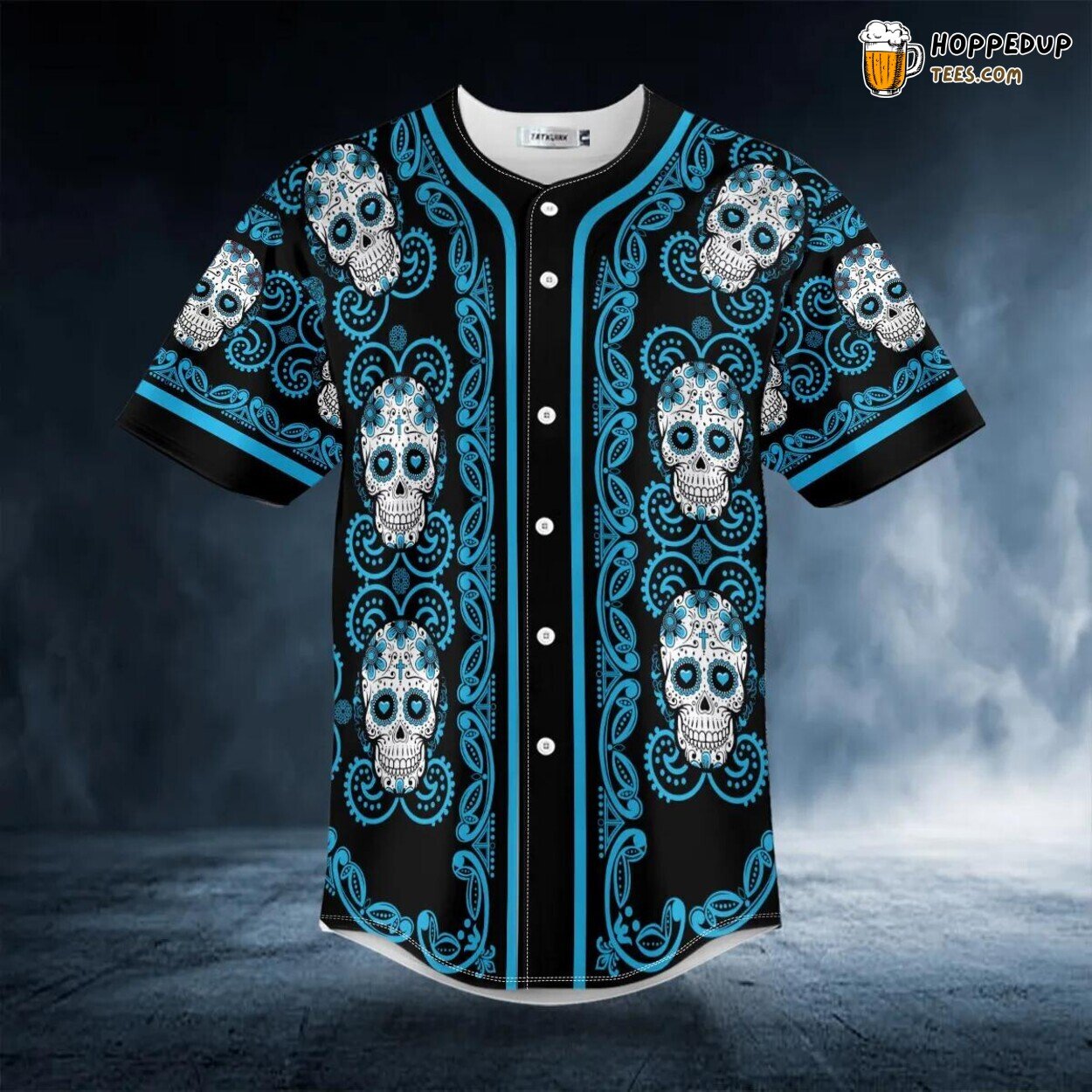 Doodle Blue Sugar Skull Floral Design 3D Printed Baseball Jersey