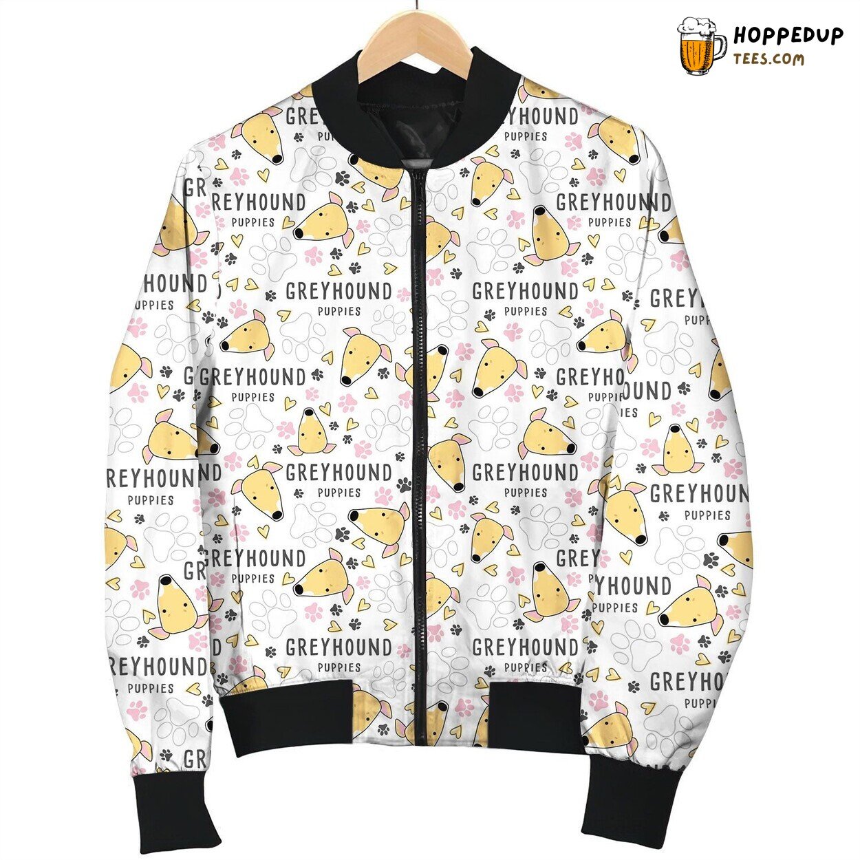 Doodle Greyhound Puppy Face And Lovely Paw With Heart Bomber Jacket