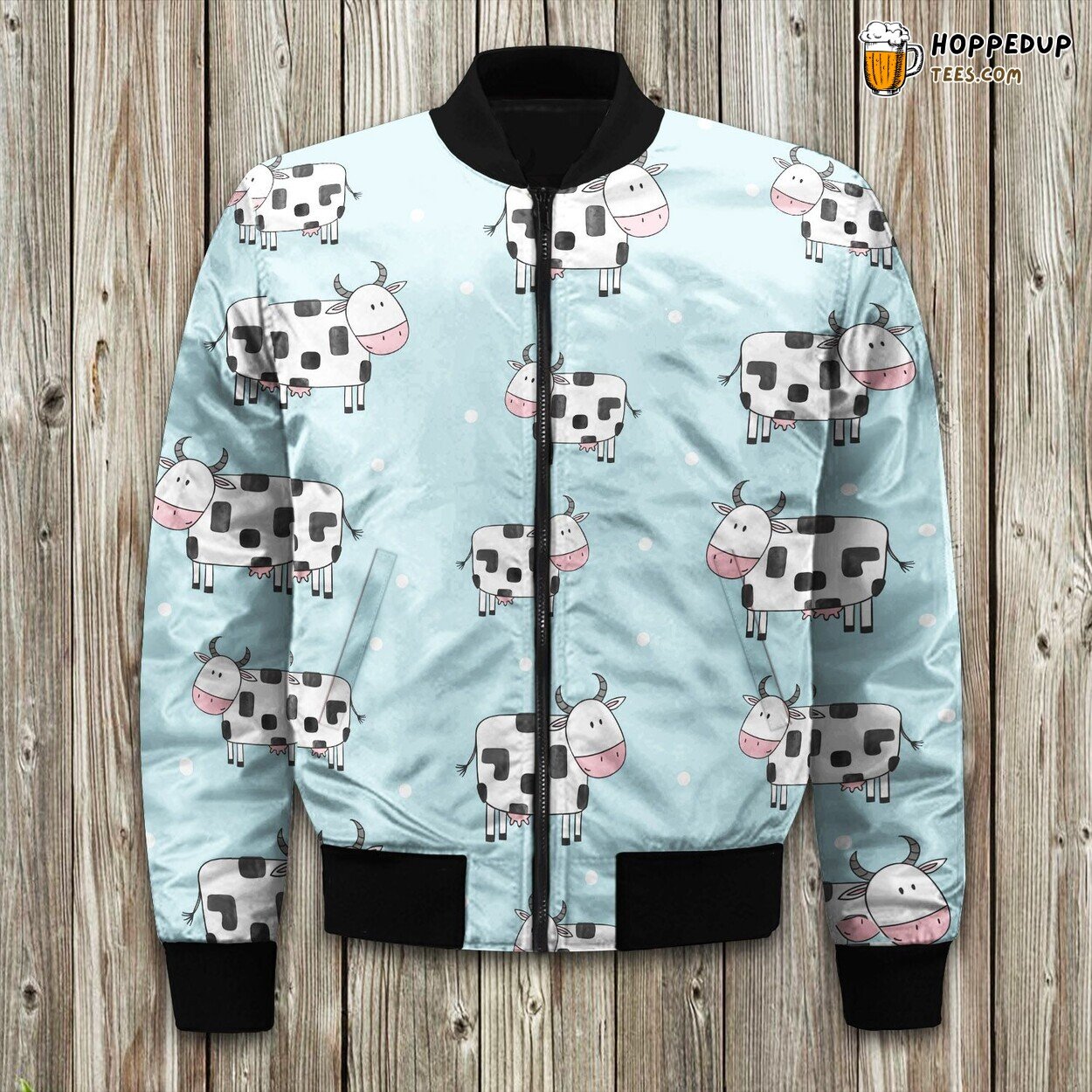 Doodle Pattern Cow Inspired Bomber Winter Jacket Cozy Warmth