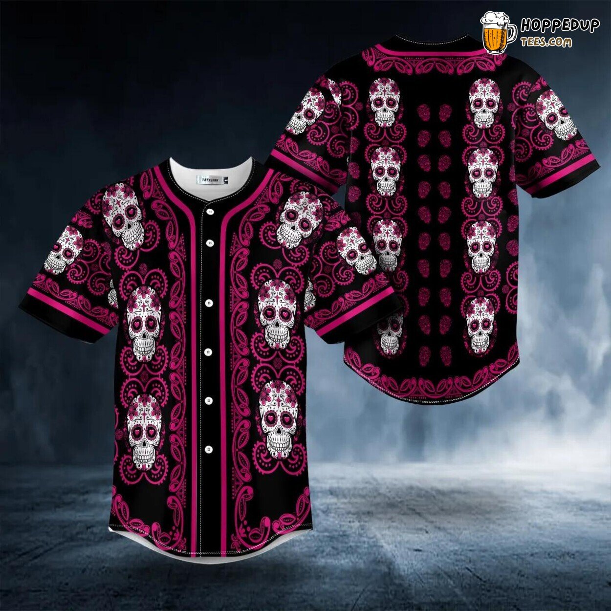 Doodle Pink Sugar Skull Floral Design 3D Printed Baseball Jersey