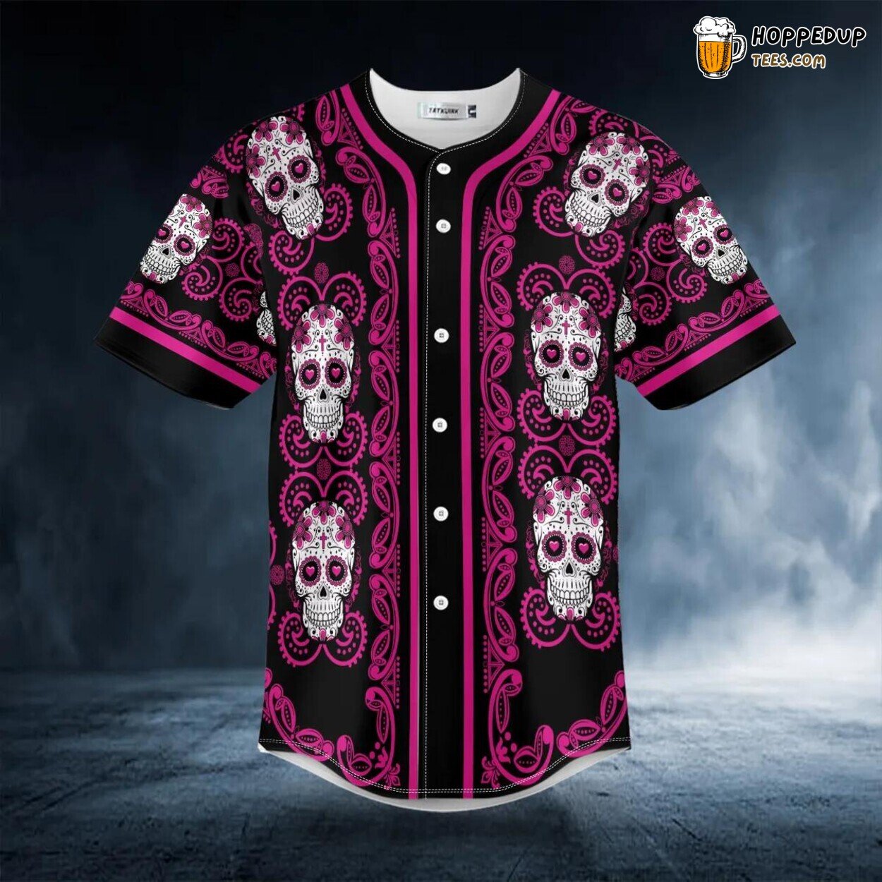 Doodle Pink Sugar Skull Floral Design 3D Printed Baseball Jersey