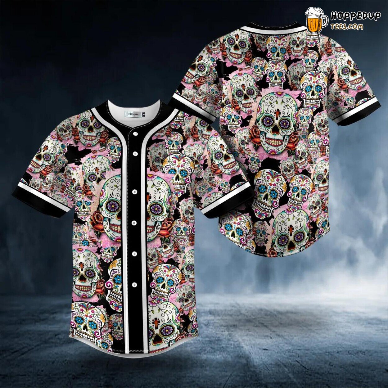 Doodle Sugar Skull Colored Baseball Jersey Graphic Tees 3D Print Artistic