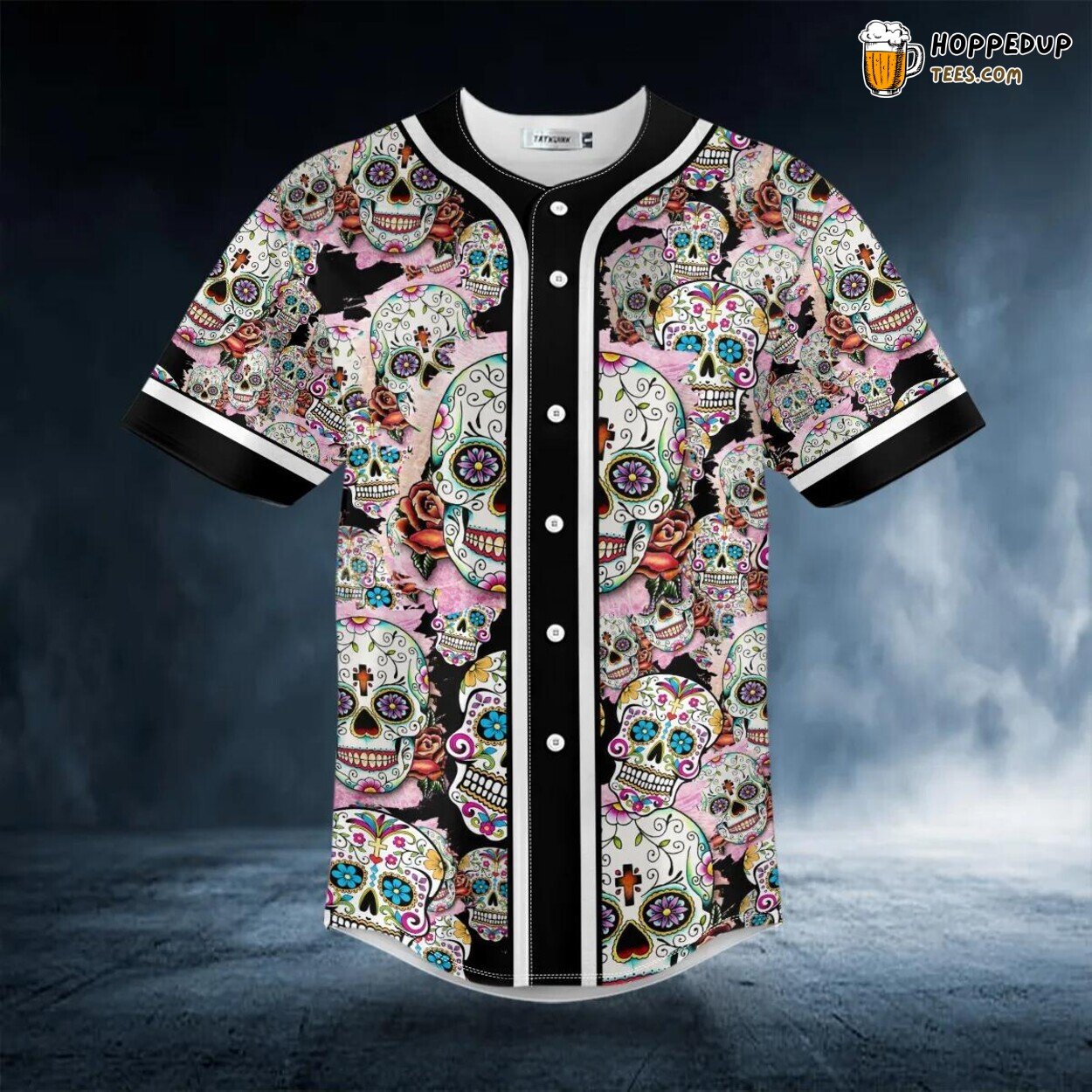 Doodle Sugar Skull Colored Baseball Jersey Graphic Tees 3D Print Artistic