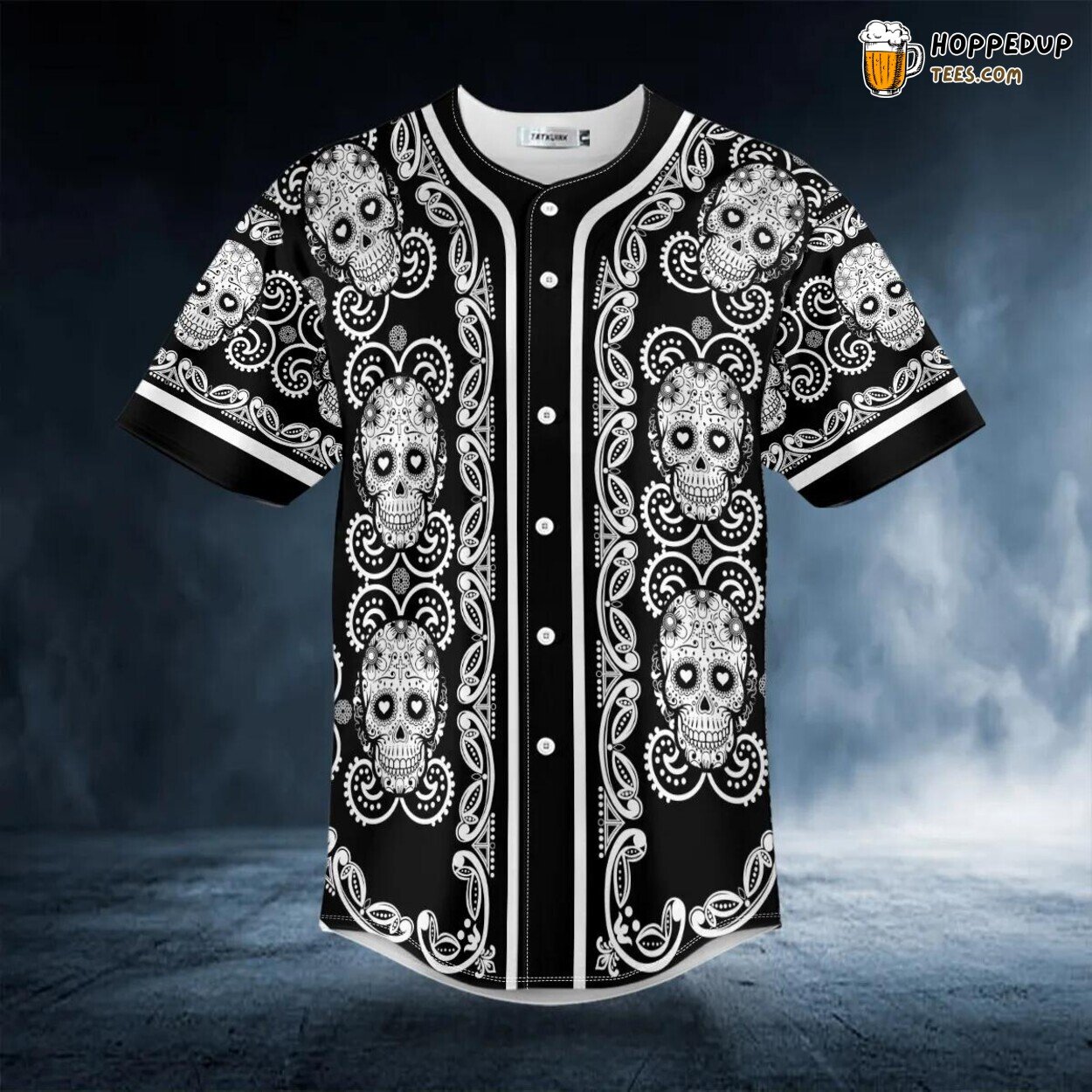Doodle White Sugar Skull Floral 3D Printed Baseball Jersey Design