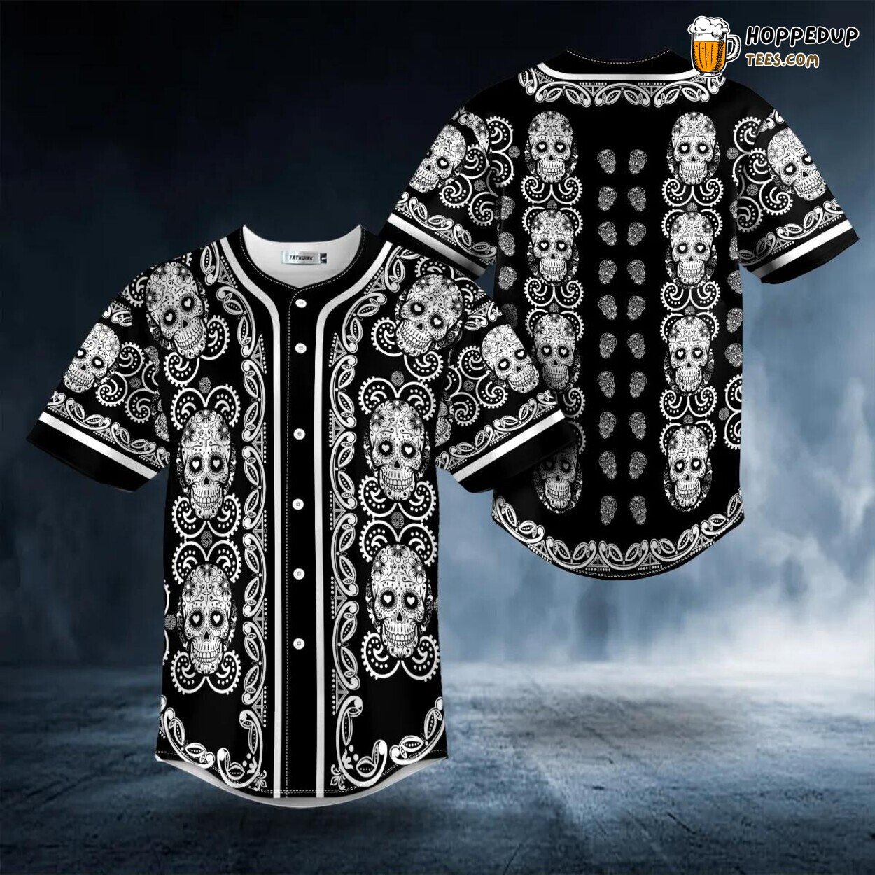 Doodle White Sugar Skull Floral Tailored Unique Baseball Jersey Design