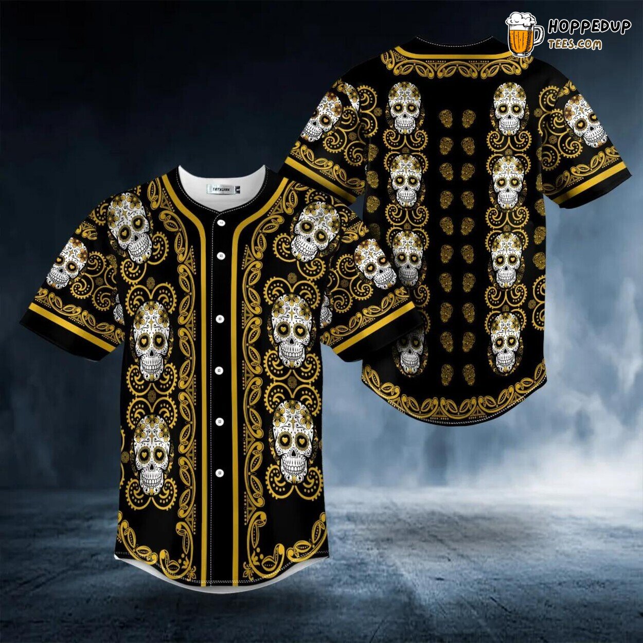 Doodle Yellow Sugar Skull Floral Unique Baseball Jersey Design Tailored