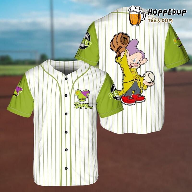 Dopey Dwarf Pitcher White Green 3D Pinstripe Baseball Jersey