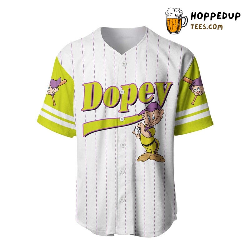 Dopey Dwarf Snow White All Over Print Pinstripe Baseball Jersey White Unisex Jersey Shirt