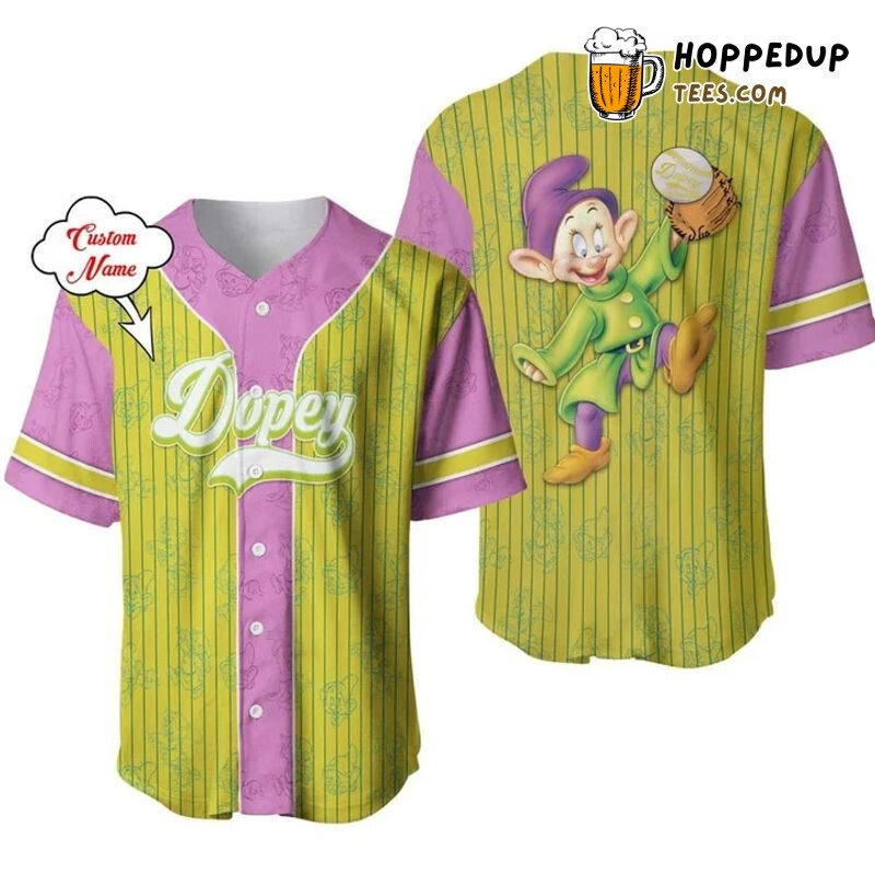 Dopey Dwarf Snow White Lime Green 3D Pinstripe Baseball Jersey