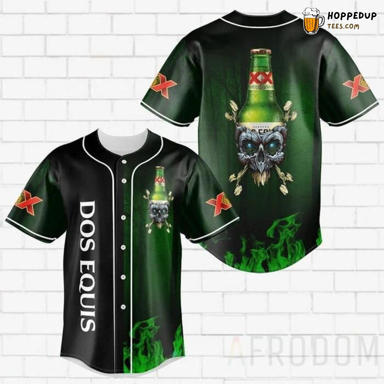 Dos Equis Beer Skull Motif Baseball Jersey Mexican Brewery Style
