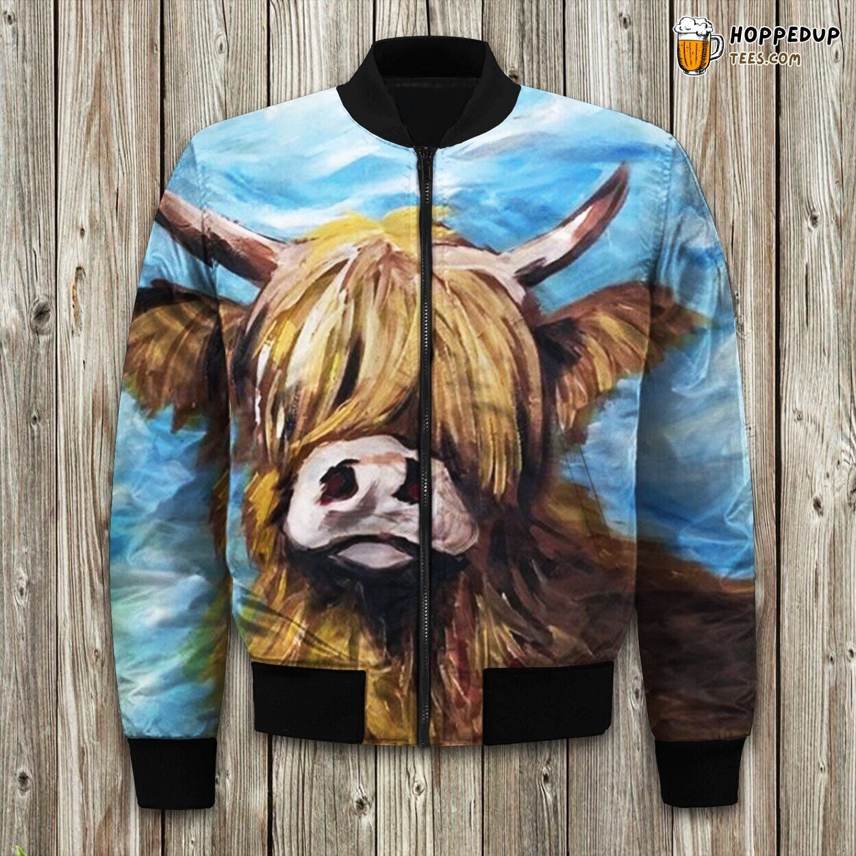 Double Cow Artistic Winter Bomber Jacket Farm Animal Design Charm