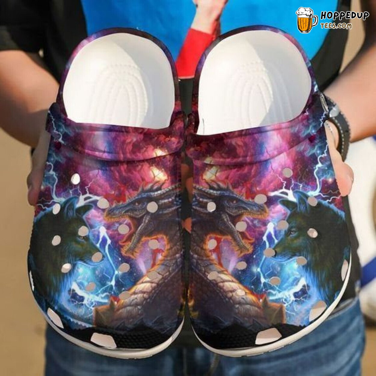 Dragon And Wolf Themed Comfortable Unique Stylish Rubber Clog Shoes