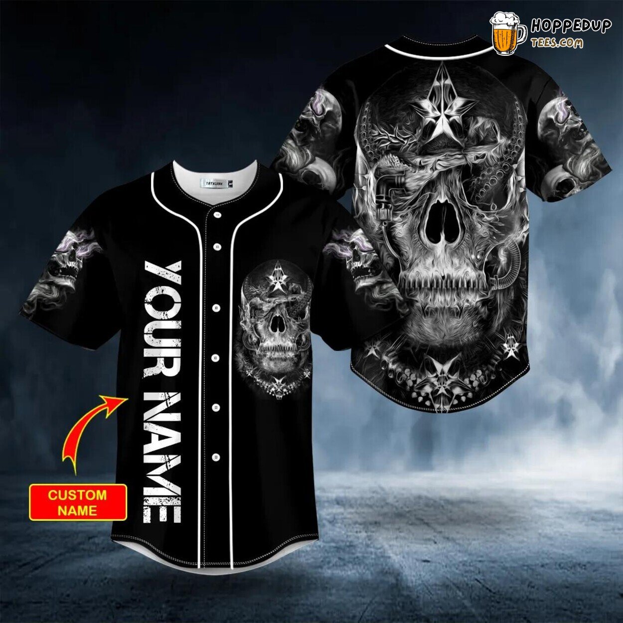 Dragon Fire Skull Black White Unique Baseball Jersey Custom Design