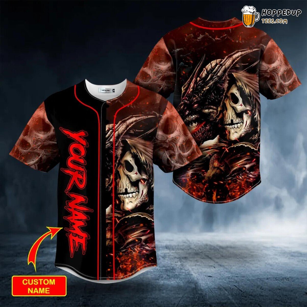 Dragon Grim Reaper Skull Baseball Jersey Graphic Tees 3D Print Unique Design