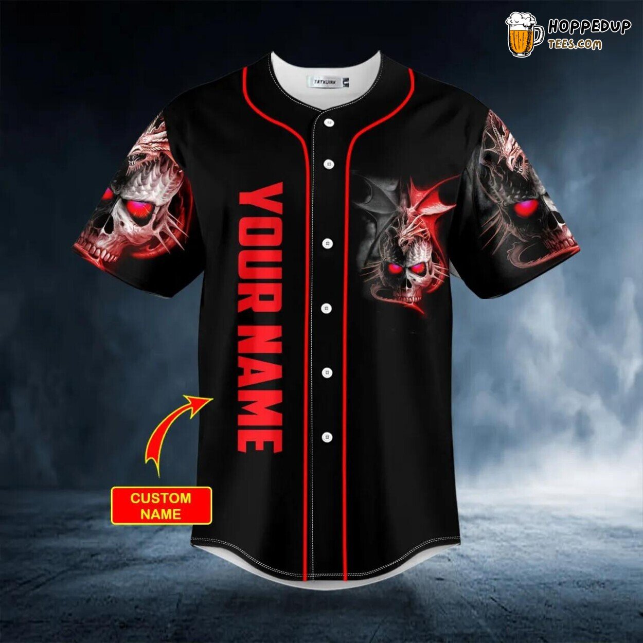 Dragon King Skull Black Red Baseball Jersey Graphic Tees 3D Print Mystic Look
