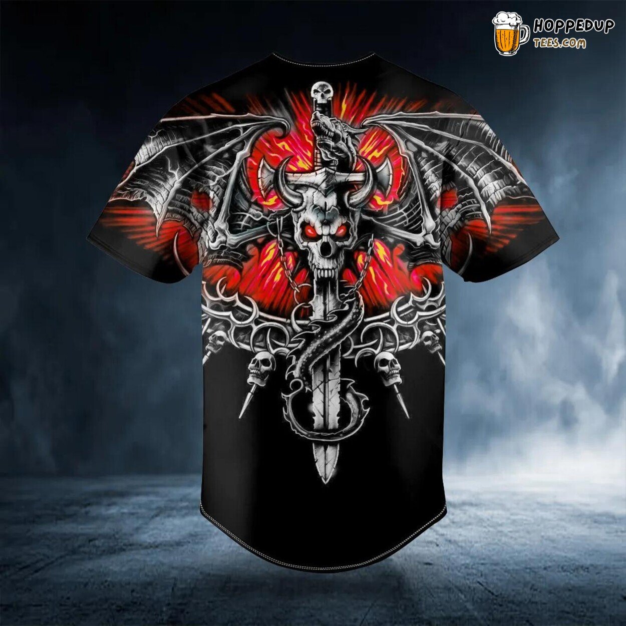 Dragon Sword Fire Skull Baseball Jersey Graphic Tees 3D Print Black Design