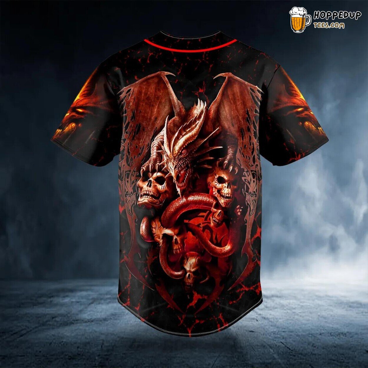 Dragon Trap Hunt Skull Red Design Baseball Jersey Graphic Tees 3D Print