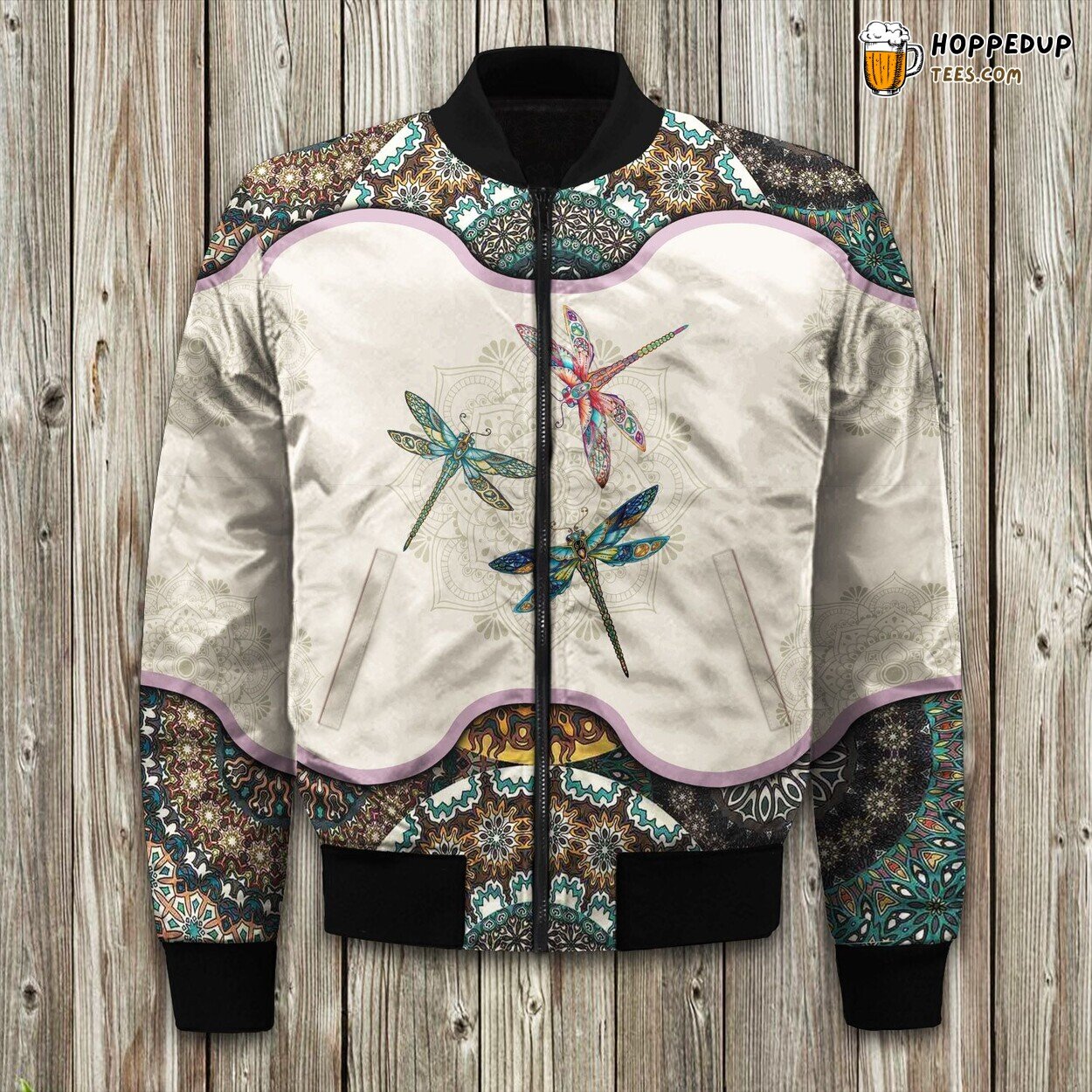 Dragonfly Hippie Mandala Spaghetti Bomber Jacket