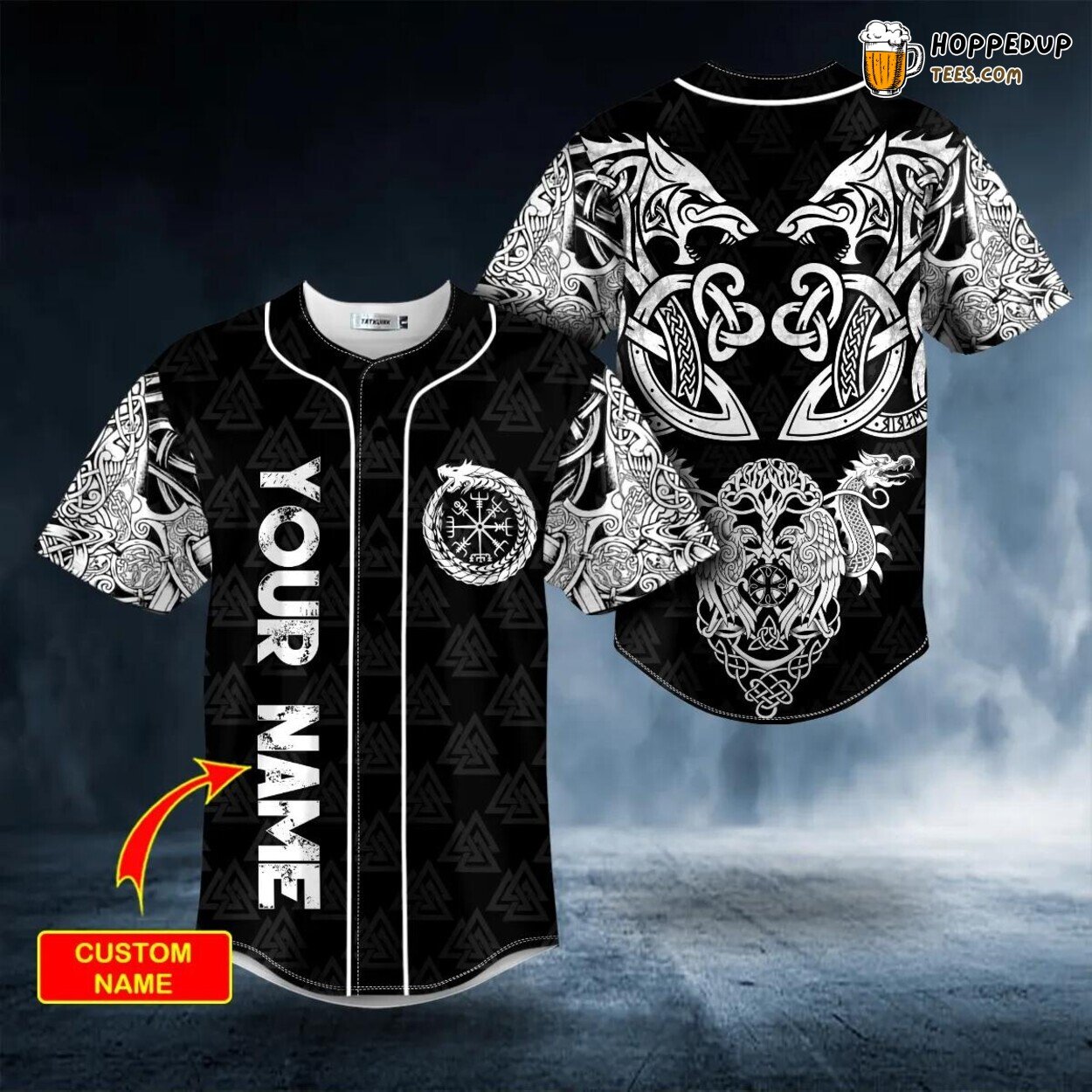 Dragons Tree Viking White Tattoo Baseball Jersey Authentic Custom Design