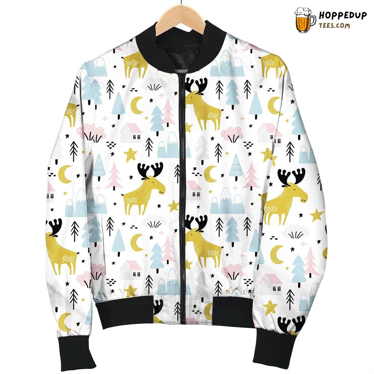 Drawing Moose And Pastel Lovely Texture Bomber Jacket