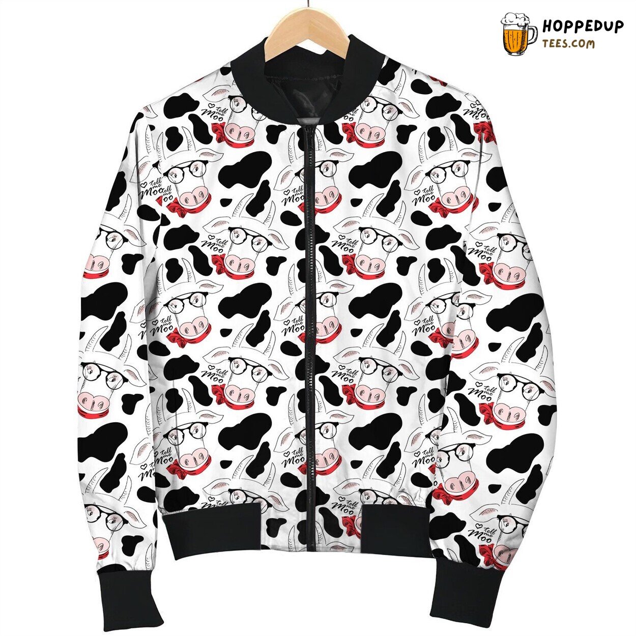 Drawing Stylized Dairy Cow Wearing Glasses And Say Moo Sketch Bomber Jacket