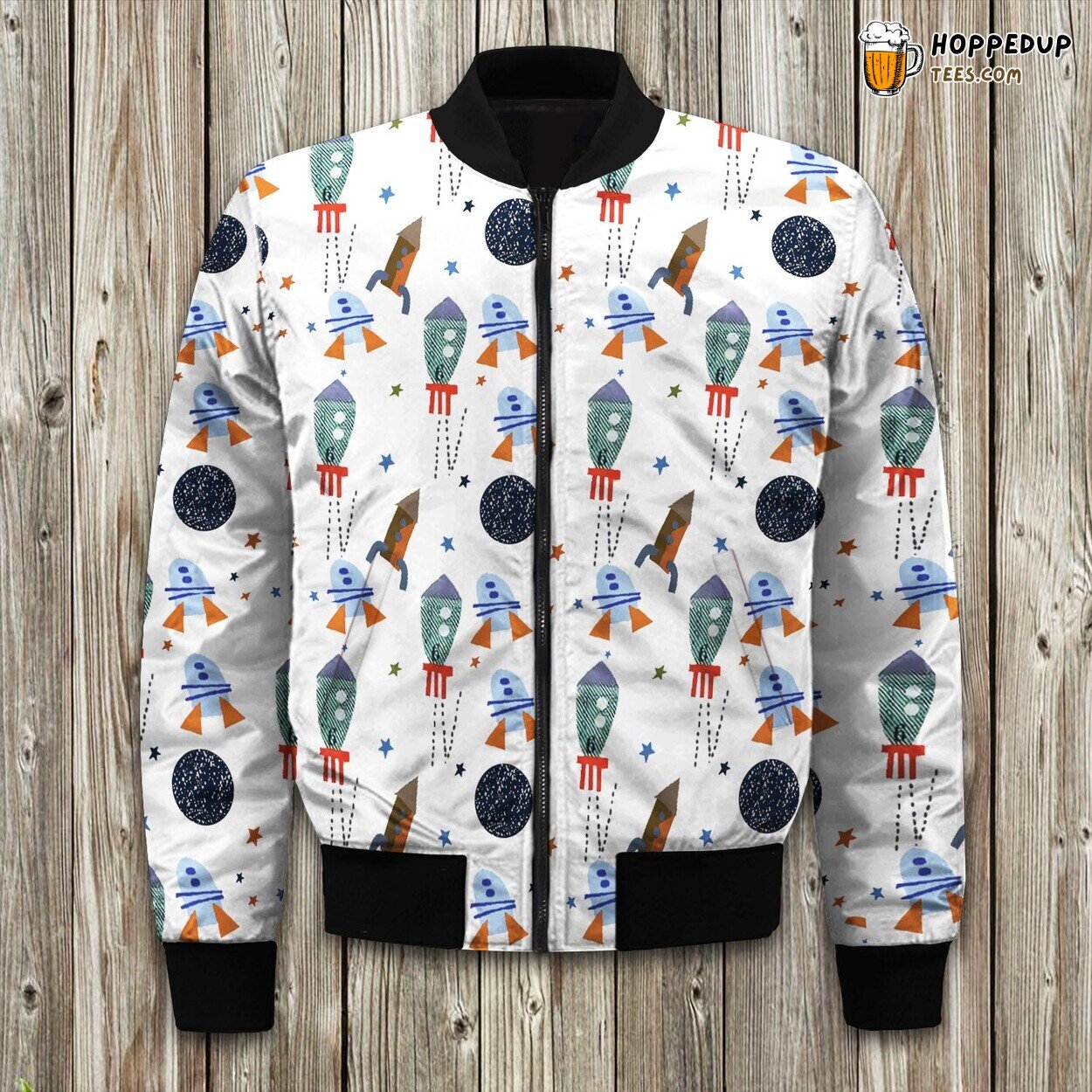 Dreamy Flight Kid Rocket Theme Winter Bomber Jacket Space Adventure Look